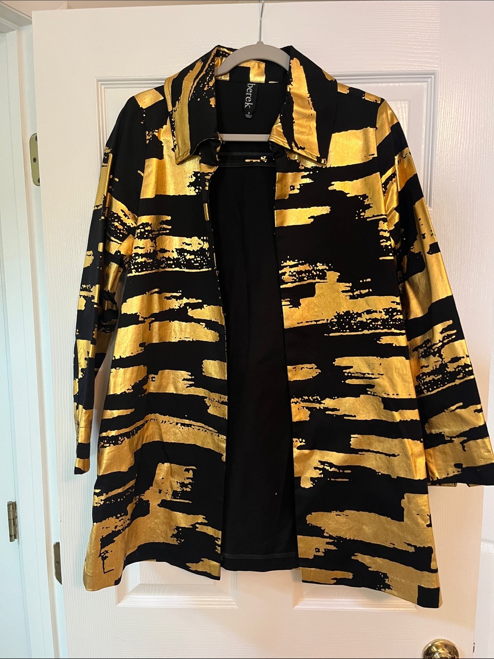 berek Black & Gold Abstract Print Trench Coat
